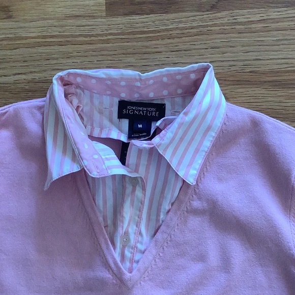 JONES NEW YORK Pink Long Sleeve Top with removable dickie and reversible cuffs M - Picture 2 of 7